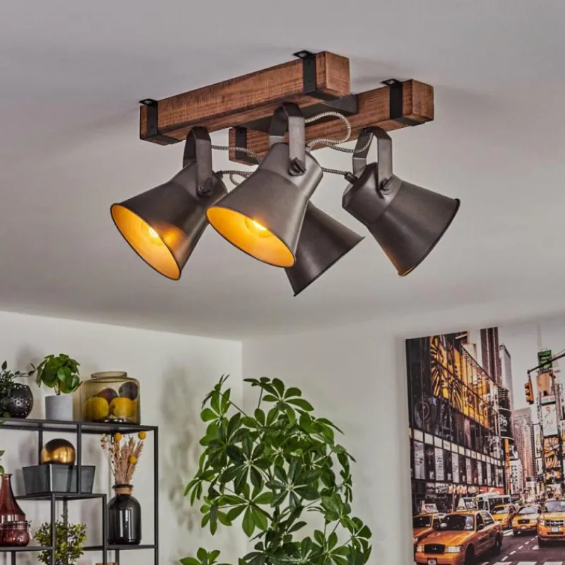 Lampes Industrielles-hofstein Plafonnier Aduard Bois foncé, Noir, 4 lumières