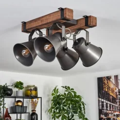 Lampes Industrielles-hofstein Plafonnier Aduard Bois foncé, Noir, 4 lumières