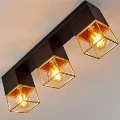 Lampes Dorées-hofstein Plafonnier Agawam Or, Laiton, Noir, 3 lumières