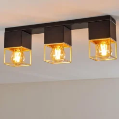 Lampes Dorées-hofstein Plafonnier Agawam Or, Laiton, Noir, 3 lumières