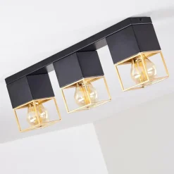 Lampes Dorées-hofstein Plafonnier Agawam Or, Laiton, Noir, 3 lumières