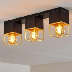 Lampes Dorées-hofstein Plafonnier Agawam Or, Laiton, Noir, 3 lumières