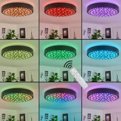 hofstein Plafonnier Agodim LED Noir, Blanc, 1 lumière, Télécommandes, Changeur de couleurs