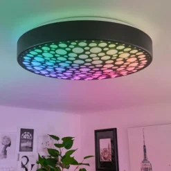 hofstein Plafonnier Agodim LED Noir, Blanc, 1 lumière, Télécommandes, Changeur de couleurs