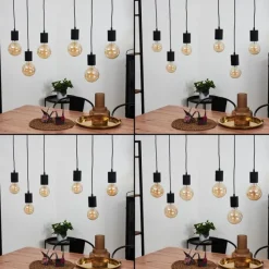 Style Boho-Chic-hofstein Plafonnier Ajaccio Bois clair, Noir, 6 lumières