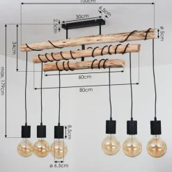Style Boho-Chic-hofstein Plafonnier Ajaccio Bois clair, Noir, 6 lumières