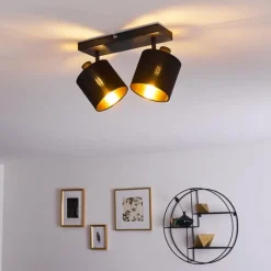 Lampes En Tissu-hofstein Plafonnier Alsen Noir doré, 2 lumières