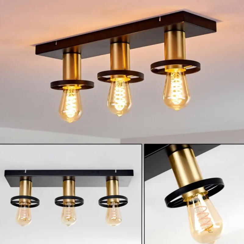 Lampes Dorées-hofstein Plafonnier Alvesta Or, Laiton, Noir, 3 lumières