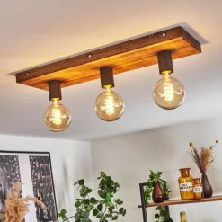 Lampes Vintages & Rétros-hofstein Plafonnier Amnicon Bois clair, Noir, 3 lumières