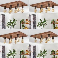 Lampes Vintages & Rétros-hofstein Plafonnier Amnicon Bois clair, Noir, 6 lumières