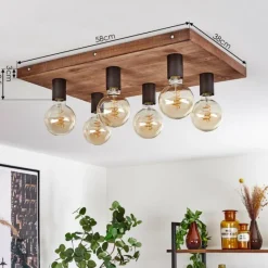 Lampes Vintages & Rétros-hofstein Plafonnier Amnicon Bois clair, Noir, 6 lumières