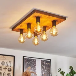 Lampes Vintages & Rétros-hofstein Plafonnier Amnicon Bois clair, Noir, 6 lumières