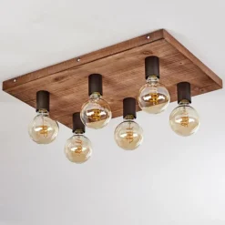 Lampes Vintages & Rétros-hofstein Plafonnier Amnicon Bois clair, Noir, 6 lumières