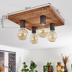 Lampes Industrielles-hofstein Plafonnier Amnicon Bois foncé, Noir, 4 lumières