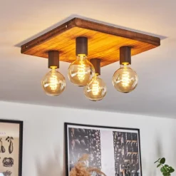 Lampes Industrielles-hofstein Plafonnier Amnicon Bois foncé, Noir, 4 lumières