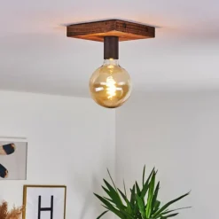 Lampes Industrielles-hofstein Plafonnier Amnicon Bois foncé, Noir, 1 lumière