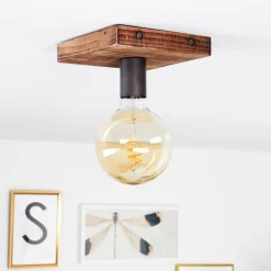 Lampes Industrielles-hofstein Plafonnier Amnicon Bois foncé, Noir, 1 lumière