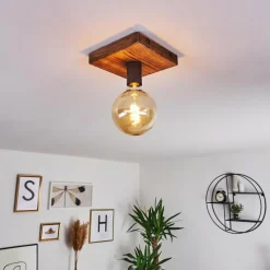 Lampes Industrielles-hofstein Plafonnier Amnicon Bois foncé, Noir, 1 lumière