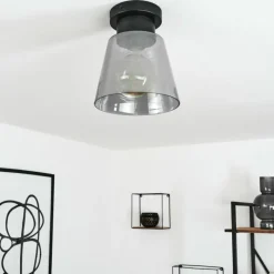 Suspension Verre Fumé-hofstein Plafonnier Angelshaug Noir, 1 lumière