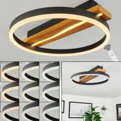 Luminaires Scandinaves-hofstein Plafonnier Angtasom LED Brun, Couleur bois, Noir, 1 lumière, Télécommandes