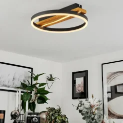 Luminaires Scandinaves-hofstein Plafonnier Angtasom LED Brun, Couleur bois, Noir, 1 lumière, Télécommandes