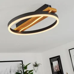 Luminaires Scandinaves-hofstein Plafonnier Angtasom LED Brun, Couleur bois, Noir, 1 lumière, Télécommandes