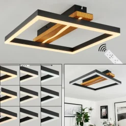 Luminaires Scandinaves-hofstein Plafonnier Angtasom LED Couleur bois, Noir, Blanc, 1 lumière, Télécommandes