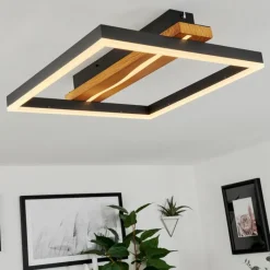 Luminaires Scandinaves-hofstein Plafonnier Angtasom LED Couleur bois, Noir, Blanc, 1 lumière, Télécommandes