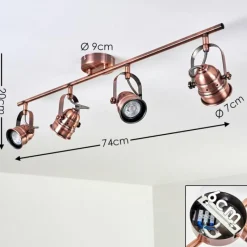 Lampes Industrielles-hofstein Plafonnier Aniak LED Cuivre, 4 lumières