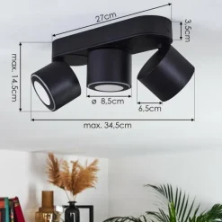 hofstein Plafonnier Appleton LED Noir, 3 lumières