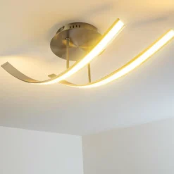 hofstein Plafonnier Aranu LED Acier inoxydable, Nickel mat, 2 lumières