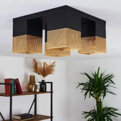 Lampes Dorées-hofstein Plafonnier Armenie Or, Laiton, Noir, 4 lumières