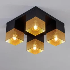 Lampes Dorées-hofstein Plafonnier Armenie Or, Laiton, Noir, 4 lumières