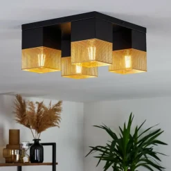 Lampes Dorées-hofstein Plafonnier Armenie Or, Laiton, Noir, 4 lumières