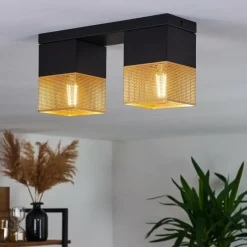 Lampes Dorées-hofstein Plafonnier Armenie Or, Laiton, Noir, 2 lumières