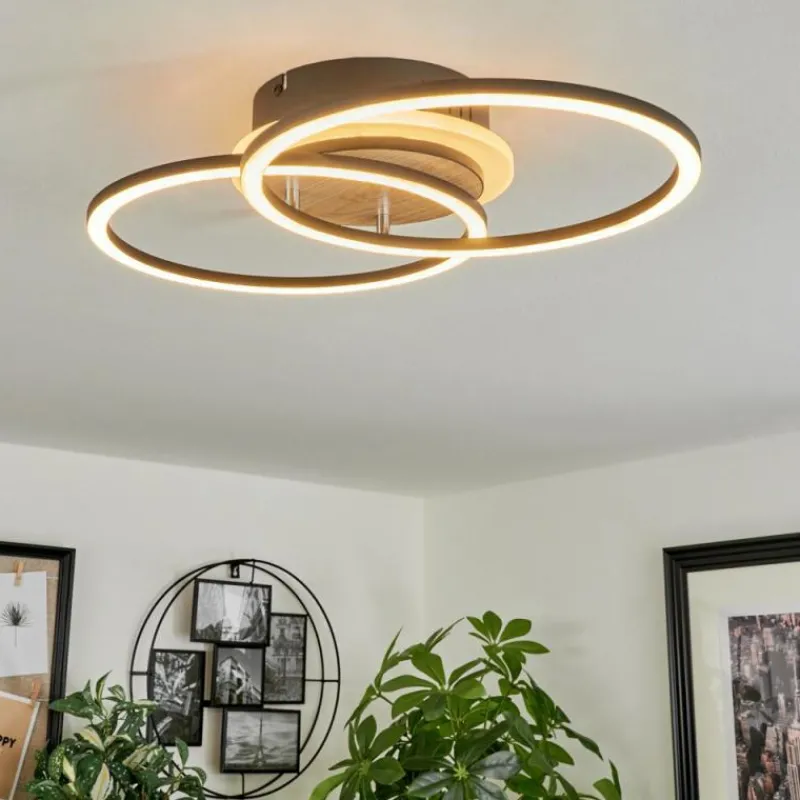 Luminaires Scandinaves-hofstein Plafonnier Audouin LED Couleur bois, Noir, 1 lumière, Télécommandes