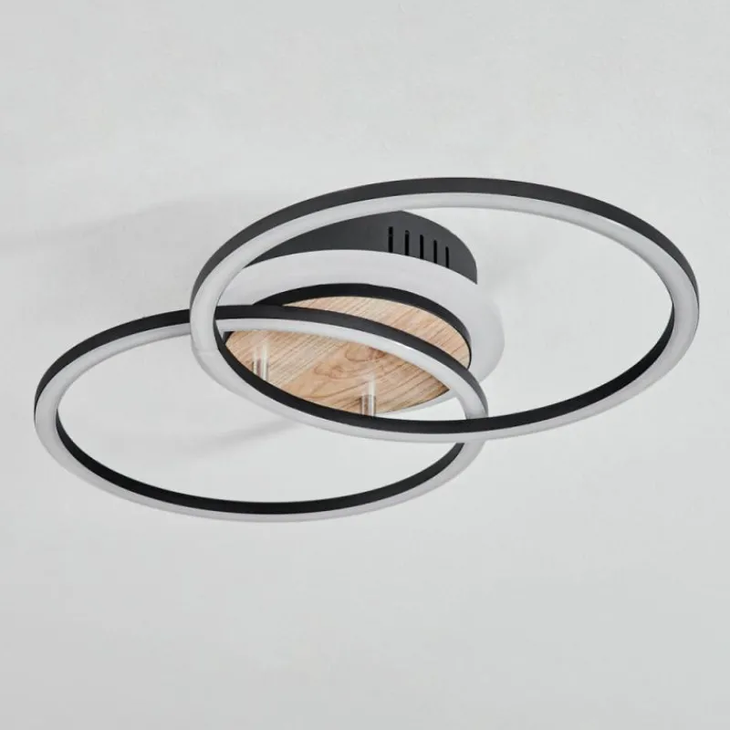 Luminaires Scandinaves-hofstein Plafonnier Audouin LED Couleur bois, Noir, 1 lumière, Télécommandes