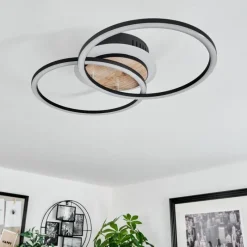 Luminaires Scandinaves-hofstein Plafonnier Audouin LED Couleur bois, Noir, 1 lumière, Télécommandes