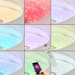 hofstein Plafonnier Auxerre LED Blanc, 2 lumières, Télécommandes, Changeur de couleurs