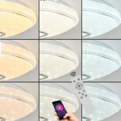 hofstein Plafonnier Auxerre LED Blanc, 2 lumières, Télécommandes, Changeur de couleurs