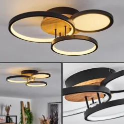 hofstein Plafonnier Avelal LED Brun, Couleur bois, Noir, 1 lumière