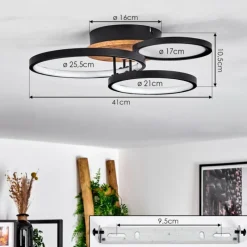 hofstein Plafonnier Avelal LED Brun, Couleur bois, Noir, 1 lumière