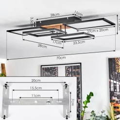 hofstein Plafonnier Avelal LED Brun, Couleur bois, Noir, 1 lumière