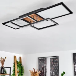 hofstein Plafonnier Avelal LED Brun, Couleur bois, Noir, 1 lumière