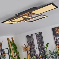 hofstein Plafonnier Avelal LED Brun, Couleur bois, Noir, 1 lumière