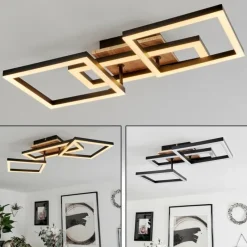 hofstein Plafonnier Avelal LED Brun, Couleur bois, Noir, 1 lumière