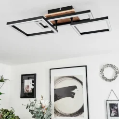 hofstein Plafonnier Avelal LED Brun, Couleur bois, Noir, 1 lumière