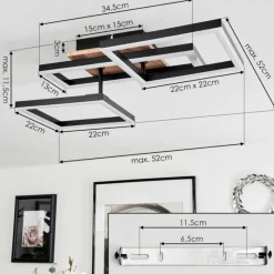 hofstein Plafonnier Avelal LED Brun, Couleur bois, Noir, 1 lumière