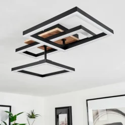 hofstein Plafonnier Avelal LED Brun, Couleur bois, Noir, 1 lumière