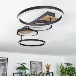 hofstein Plafonnier Avelal LED Brun, Couleur bois, Noir, 1 lumière